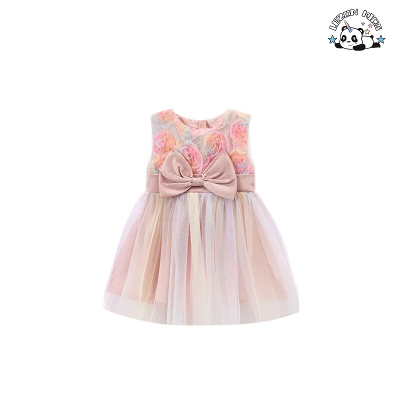 LEZONKIDS - Wholesale Custom Children's Summer Wear Neon Mesh Dress Girls Princess Dress for 2-14 Year Old Baby Girls
